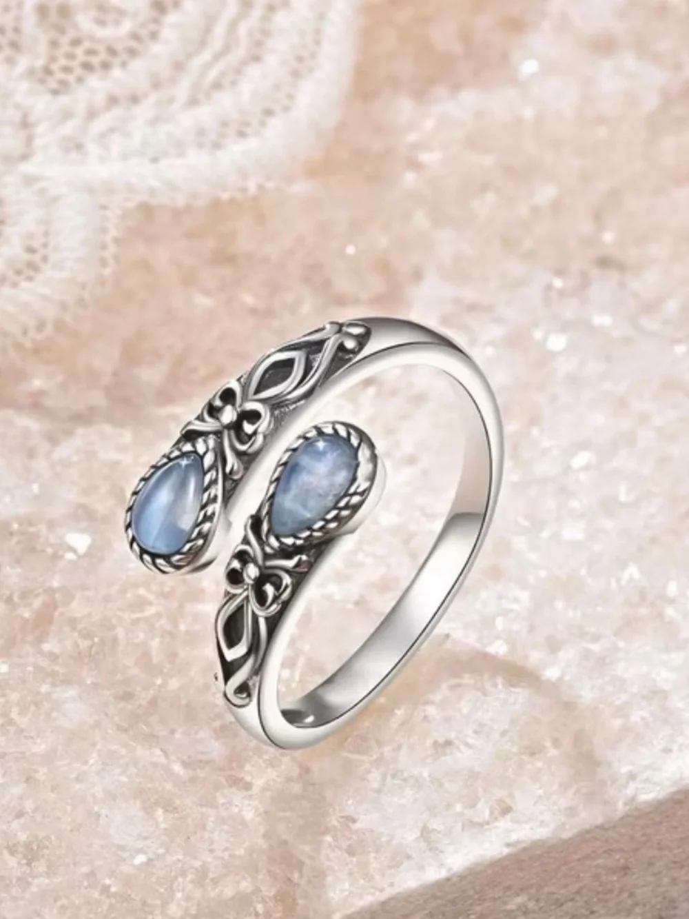 Moonstone Open Band Ring - Blue Accent